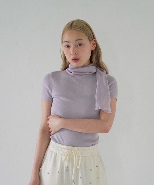 Tシャツ・カットソー HUECLOSET Selena Shirring Ribbon Top 袖パイピングプリントロゴTシャツ（Tシャツ/カットソー）｜Art