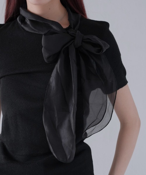 Uenui(ウニュイ)の「volume ribbon tops(Tシャツ/カットソー・レディース・アイボリー/グレー/パープル/ライトブルー/ブラック・FREE)」の3枚目の写真
