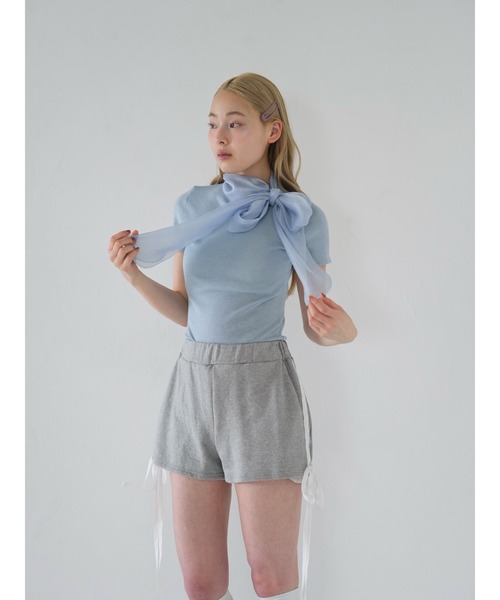 Uenui(ウニュイ)の「volume ribbon tops(Tシャツ/カットソー・レディース・アイボリー/グレー/パープル/ライトブルー/ブラック・FREE)」の22枚目の写真