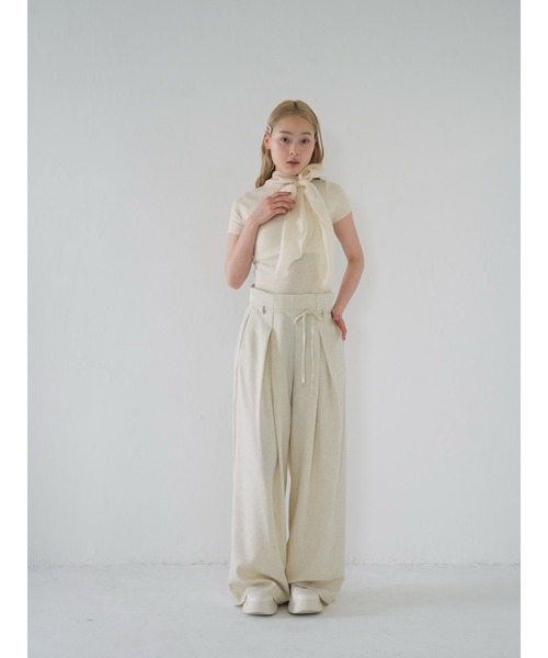 Uenui(ウニュイ)の「volume ribbon tops(Tシャツ/カットソー・レディース・アイボリー/グレー/パープル/ライトブルー/ブラック・FREE)」の9枚目の写真