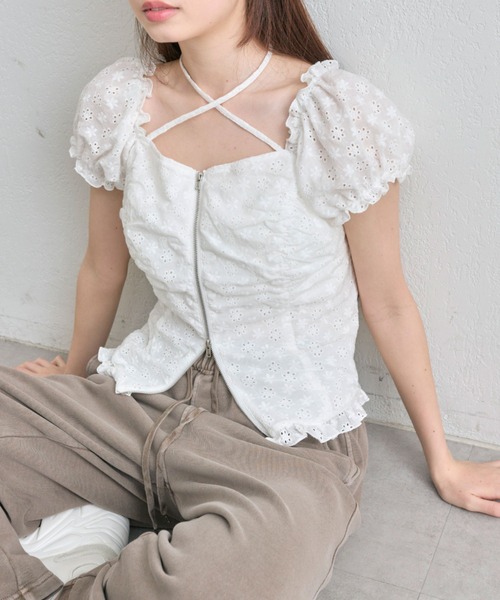 OLIVE des OLIVE（オリーブデオリーブ）の「【デコルテ綺麗見え】ダブルジップオフショルブラウス（シャツ/ブラウス・レディース・ブラウン/ブラック/オフホワイト/グレー・FREE）」の13枚目の写真