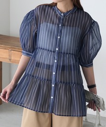 BONLECILL | アソート柄シアーティアードバンドカラーブラウス(シャツ/ブラウス)