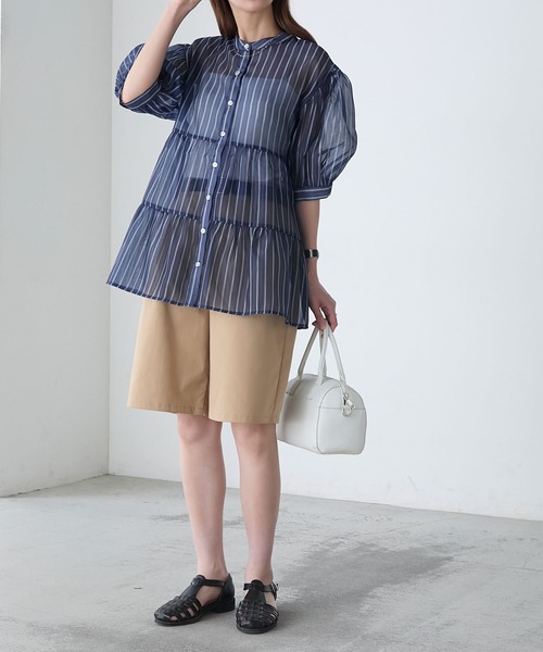 BONLECILL(ボンルシール)の「アソート柄シアーティアードバンドカラーブラウス(シャツ/ブラウス・レディース・ネイビー/ブラウン/ブラック/ブルー・FREE)」の17枚目の写真