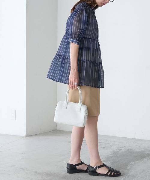 BONLECILL(ボンルシール)の「アソート柄シアーティアードバンドカラーブラウス(シャツ/ブラウス・レディース・ネイビー/ブラウン/ブラック/ブルー・FREE)」の18枚目の写真