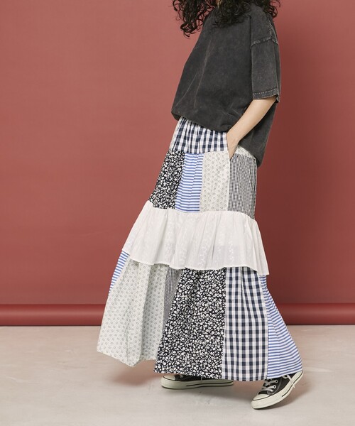 Freada（フリーダ）の「Freada/フリーダ パッチワーク フリルスカート（スカート・レディース・ブラック/レッド・ONE SIZE）」の8枚目の写真