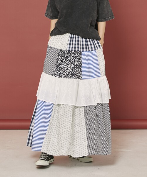 Freada（フリーダ）の「Freada/フリーダ パッチワーク フリルスカート（スカート・レディース・ブラック/レッド・ONE SIZE）」の9枚目の写真