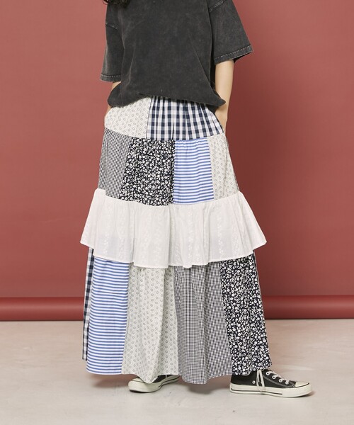 Freada（フリーダ）の「Freada/フリーダ パッチワーク フリルスカート（スカート・レディース・ブラック/レッド・ONE SIZE）」の12枚目の写真