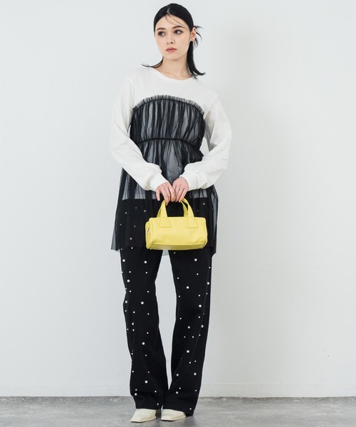 ANAP（アナップ）の「フェイクレザー モノグラム ハンドバッグ（ハンドバッグ・レディース・ホワイト/イエロー/ブラック・FREE）」の9枚目の写真