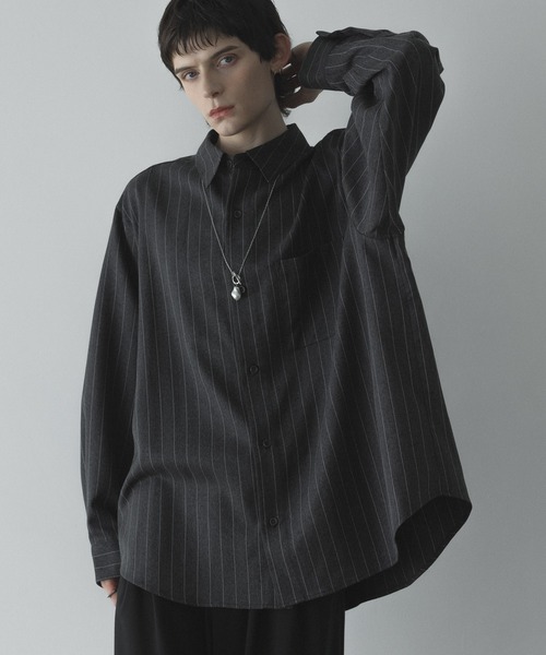 René シースルーブラックシャツ loose basic oversize shirt - heather drape / ルーズ