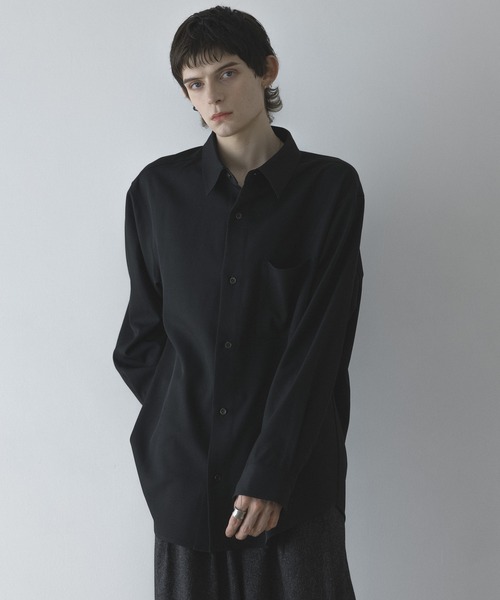René シースルーブラックシャツ loose basic oversize shirt - heather drape / ルーズ