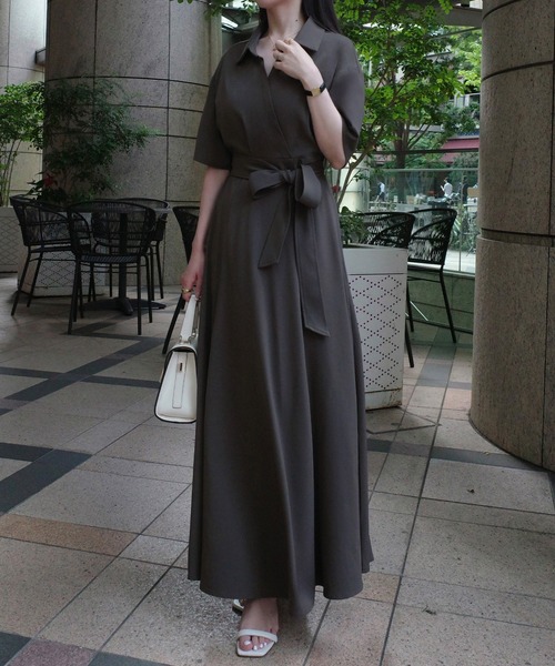 Yuko Mさま専用　ワンピ　カシュクール　グレー　38サイズ　ポケット有り 6_d8e715ac0194de9b6d52fe5fcb3e