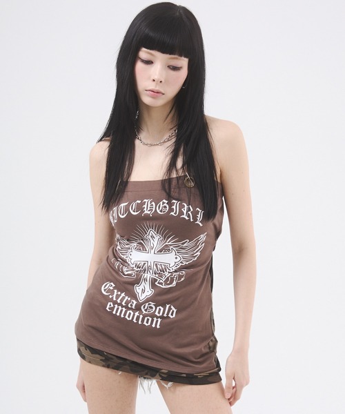 セール】クロスモチーフプリントベアトップ カモフラ柄（Tシャツ