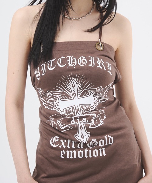 d.i.a.(ダイヤ)の「クロスモチーフプリントベアトップ カモフラ柄(Tシャツ/カットソー・レディース・モカ/ネイビー/ホワイト・FREE)」の17枚目の写真