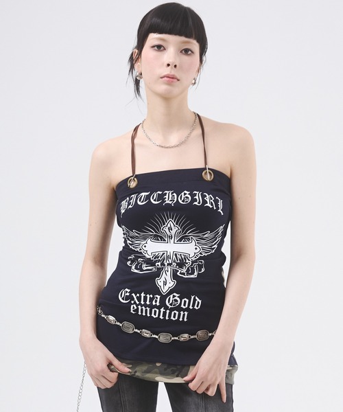 クロスモチーフプリントベアトップ カモフラ柄（Tシャツ