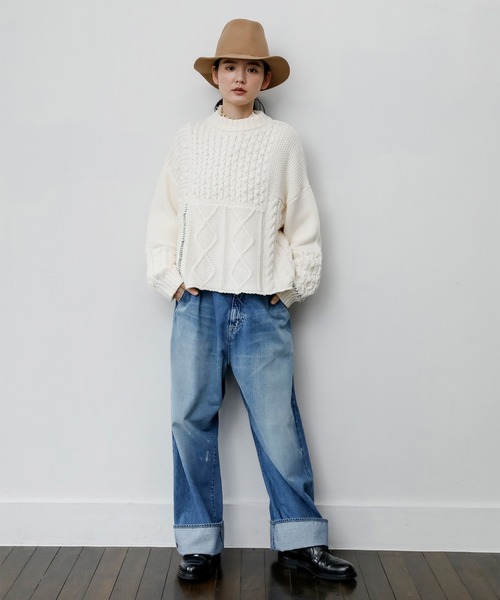 Brocante（ブロカント）の「[Brocante / ブロカント] コットンアクリル ぺシュールラピエセトリコ（ニット/セーター・レディース・アイボリー/グレー・2）」の8枚目の写真