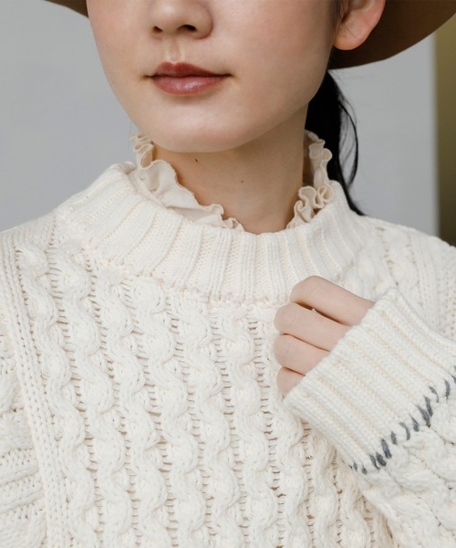 Brocante（ブロカント）の「[Brocante / ブロカント] コットンアクリル ぺシュールラピエセトリコ（ニット/セーター・レディース・アイボリー/グレー・2）」の10枚目の写真