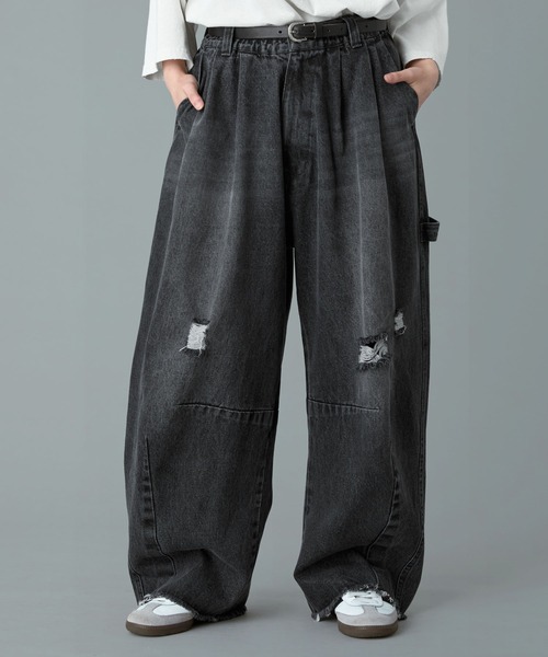 RUUBON】painter curve damage denim pants / ペインターカーブ