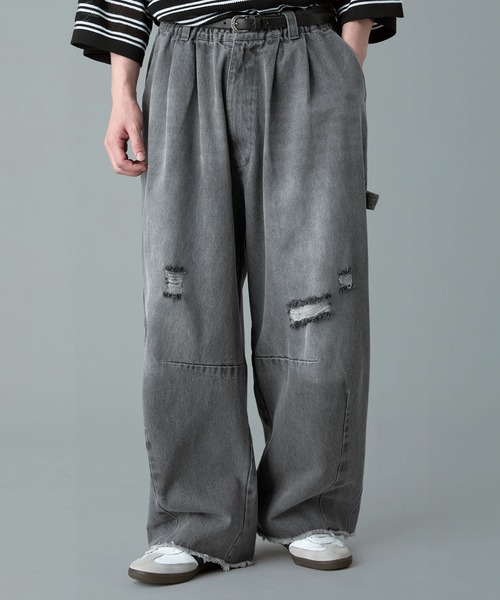 RUUBON(ルーボン)の「【RUUBON】painter curve damage denim pants / ペインターカーブダメージデニムパンツ(デニムパンツ・メンズ・グレー/ダークグレー・S/M/L)」の4枚目の写真