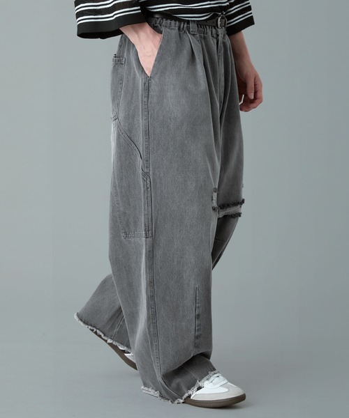 RUUBON(ルーボン)の「【RUUBON】painter curve damage denim pants / ペインターカーブダメージデニムパンツ(デニムパンツ・メンズ・グレー/ダークグレー・S/M/L)」の5枚目の写真