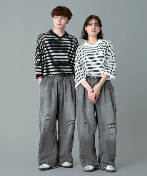 RUUBON(ルーボン)の「【RUUBON】painter curve damage denim pants / ペインターカーブダメージデニムパンツ(デニムパンツ・メンズ・グレー/ダークグレー・S/M/L)」の8枚目の写真