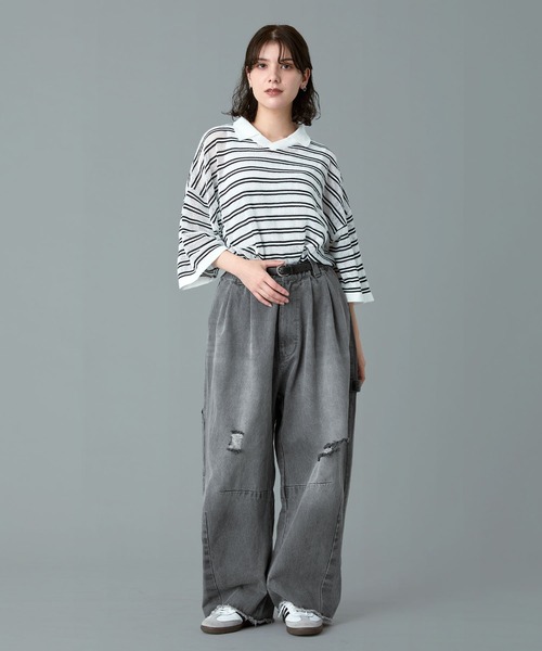 RUUBON(ルーボン)の「【RUUBON】painter curve damage denim pants / ペインターカーブダメージデニムパンツ(デニムパンツ・メンズ・グレー/ダークグレー・S/M/L)」の12枚目の写真