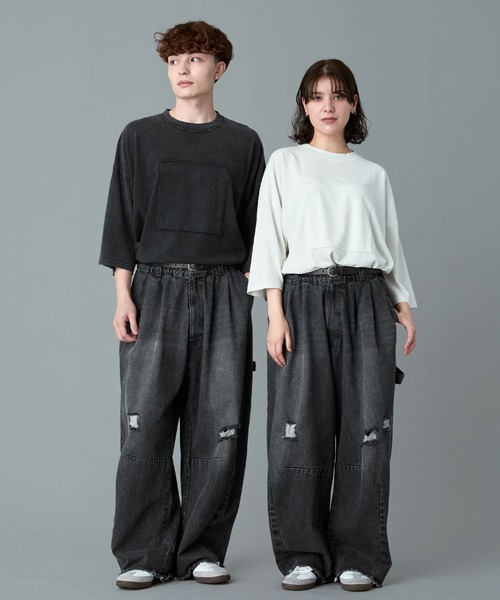 RUUBON】painter curve damage denim pants / ペインターカーブ