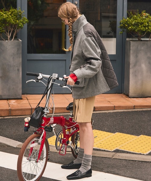 セール】2WAYヘリンボーン×キルト切替スタンドネックコート/ブルゾン