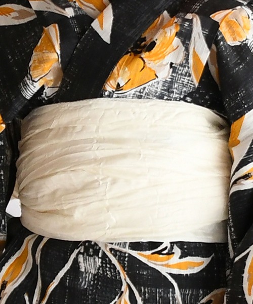 utatane（ウタタネ）の「キッズ浴衣3点セット ニコアンティーク かすれアネモネ ブラック×マスタード（浴衣・キッズ・ブラック・100cm/110cm/120cm/130cm）」の5枚目の写真