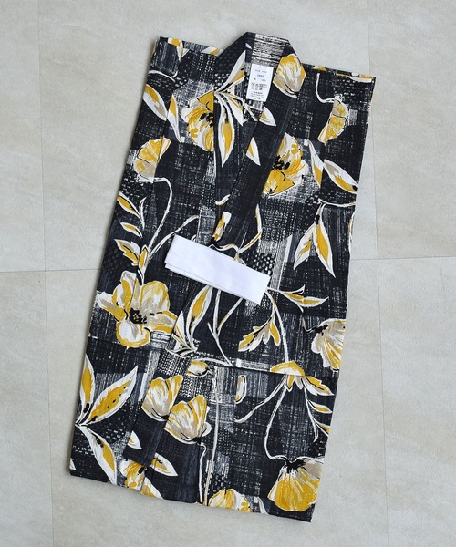 utatane（ウタタネ）の「キッズ浴衣3点セット ニコアンティーク かすれアネモネ ブラック×マスタード（浴衣・キッズ・ブラック・100cm/110cm/120cm/130cm）」の4枚目の写真