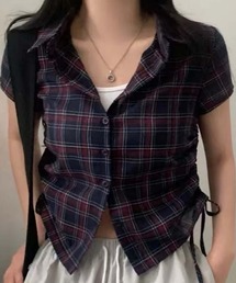 MAISON DE THERESE | サイド紐ギャザーチェックブラウス(シャツ/ブラウス)