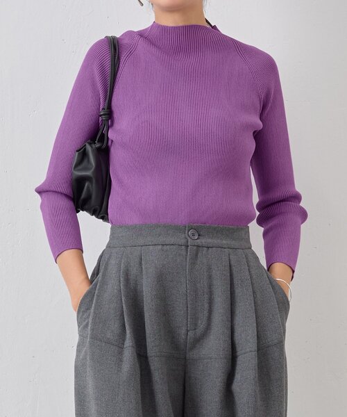 BEARDSLEY（ビアズリー）の「ハイネックリブニット（ニット/セーター・レディース・キャメル/パープル・FREE）」の2枚目の写真
