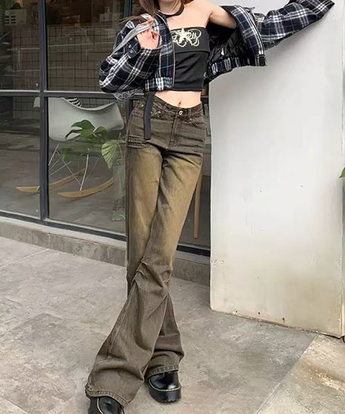 gossip!ロサンゼルス(ゴシップロサンゼルス)の「ユーズド加工 ローライズフレアデニムパンツ レディース Y2K(デニムパンツ・レディース・イエロー・S/M)」の9枚目の写真
