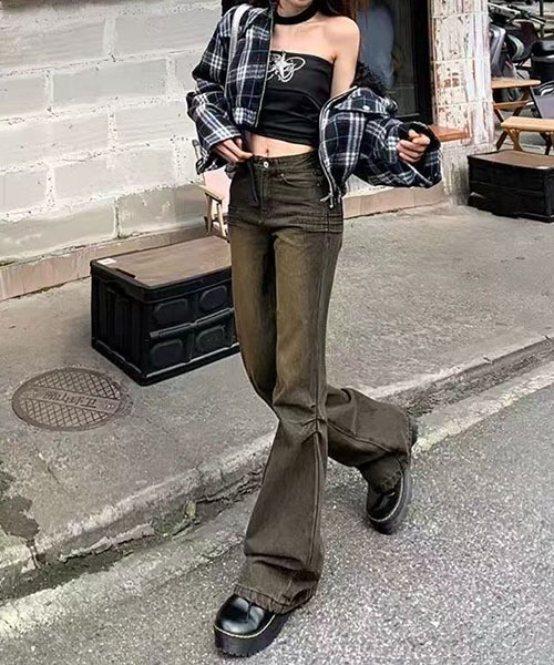 gossip!ロサンゼルス(ゴシップロサンゼルス)の「ユーズド加工 ローライズフレアデニムパンツ レディース Y2K(デニムパンツ・レディース・イエロー・S/M)」の15枚目の写真