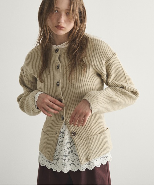 セール】ウエストカーブリブニットカーディガン（カーディガン/ボレロ