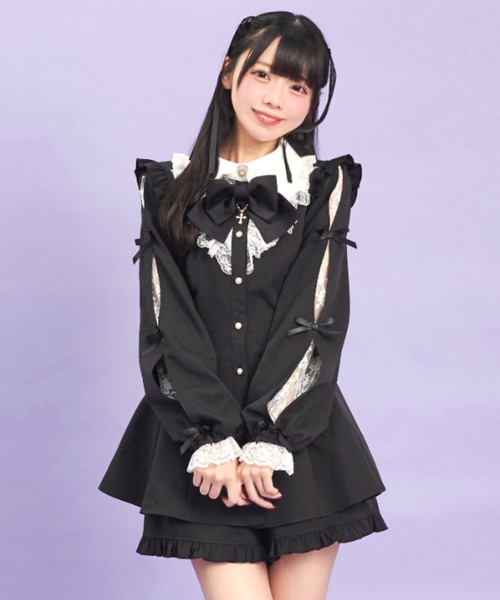 Secret Honey（シークレットハニー）の「袖スリットレースフリルセットアップ（セットアップ・レディース・ブラック系その他/ブラック/ワインレッド・MEDIUM）」の2枚目の写真