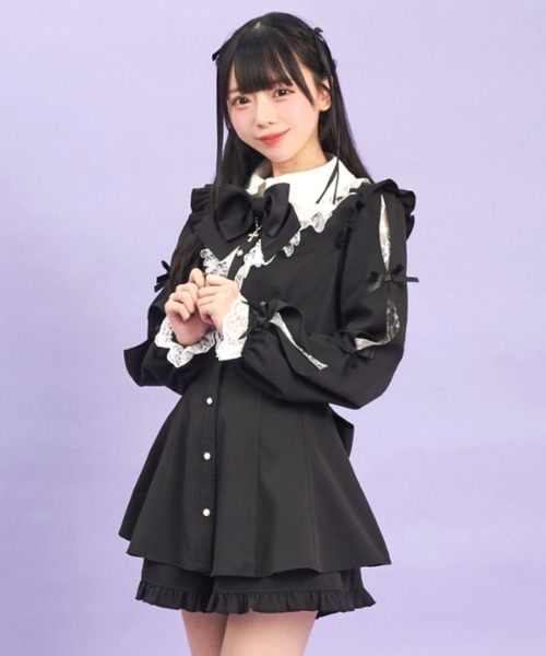 Secret Honey（シークレットハニー）の「袖スリットレースフリルセットアップ（セットアップ・レディース・ブラック系その他/ブラック/ワインレッド・MEDIUM）」の5枚目の写真