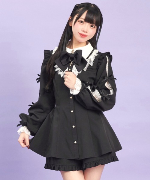 Secret Honey（シークレットハニー）の「袖スリットレースフリルセットアップ（セットアップ・レディース・ブラック系その他/ブラック/ワインレッド・MEDIUM）」の6枚目の写真