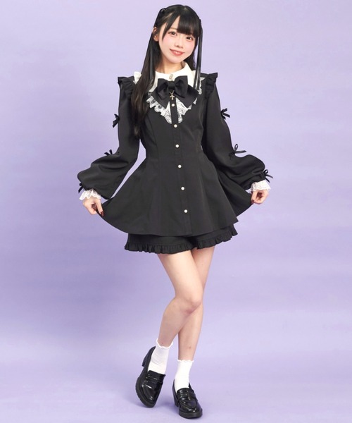 Secret Honey（シークレットハニー）の「袖スリットレースフリルセットアップ（セットアップ・レディース・ブラック系その他/ブラック/ワインレッド・MEDIUM）」の4枚目の写真