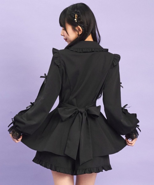 シークレットハニー Secret Honey 袖スリットレースフリルセットアップ （クロ） 袖スリットレースフリルセットアップ（セットアップ）｜Secret