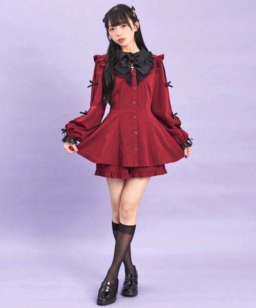 Secret Honey（シークレットハニー）の「袖スリットレースフリルセットアップ（セットアップ・レディース・ブラック系その他/ブラック/ワインレッド・MEDIUM）」の11枚目の写真