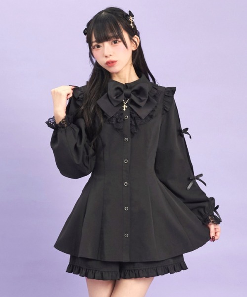 Secret Honey（シークレットハニー）の「袖スリットレースフリルセットアップ（セットアップ・レディース・ブラック系その他/ブラック/ワインレッド・MEDIUM）」の9枚目の写真