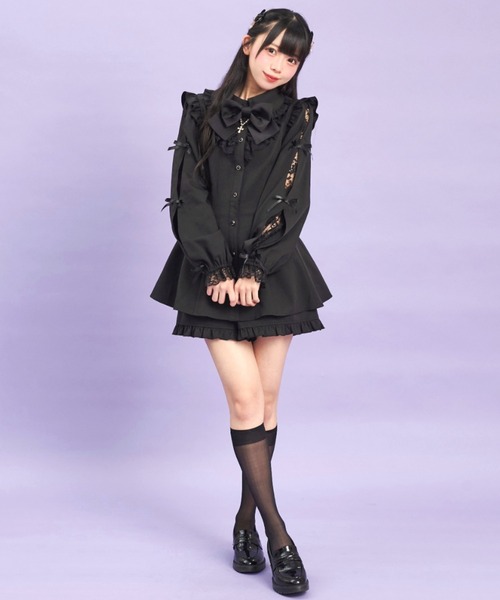 シークレットハニー Secret Honey 袖スリットレースフリルセットアップ （クロ） シークレットハニー Secret Honey 袖スリットレースフリル