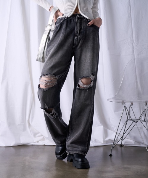 Archive ハンドメイド・手芸 mmoption ダメージ加工デニムパンツ ミリ