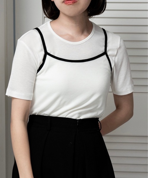 lawgy（ラウジー）の「bicolor rafu cami set tops / バイカラーラフキャミセットトップス（Tシャツ/カットソー・レディース・クリーム/ホワイト・FREE）」の2枚目の写真