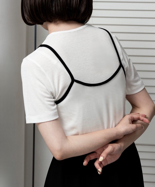lawgy（ラウジー）の「bicolor rafu cami set tops / バイカラーラフキャミセットトップス（Tシャツ/カットソー・レディース・クリーム/ホワイト・FREE）」の5枚目の写真