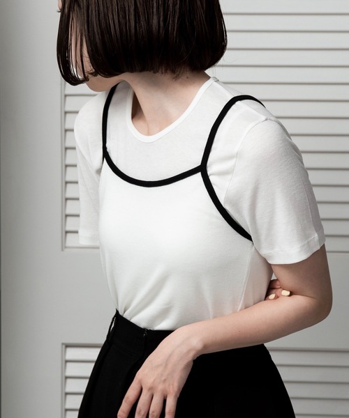 lawgy（ラウジー）の「bicolor rafu cami set tops / バイカラーラフキャミセットトップス（Tシャツ/カットソー・レディース・クリーム/ホワイト・FREE）」の4枚目の写真