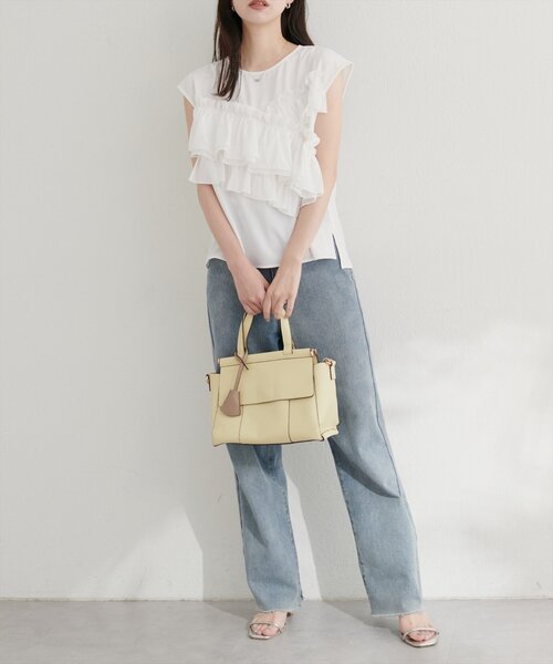 natural couture（ナチュラルクチュール）の「アシメフリルノースリブラウス（シャツ/ブラウス・レディース・オフホワイト/イエロー/ブラック・FREE）」の19枚目の写真