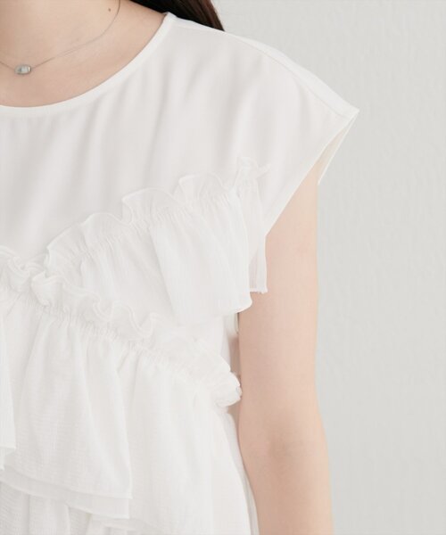 natural couture（ナチュラルクチュール）の「アシメフリルノースリブラウス（シャツ/ブラウス・レディース・オフホワイト/イエロー/ブラック・FREE）」の15枚目の写真