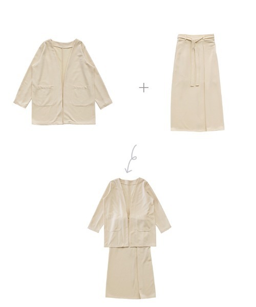 select MOCA Et（セレクトモカエト）の「【Et】Brushed Lining Jacket Wrap Skirt Set（セットアップ・レディース・モカ/アイボリー/ブラック・FREE）」の4枚目の写真