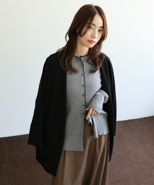 select MOCA Et（セレクトモカエト）の「【Et】Brushed Lining Jacket Wrap Skirt Set（セットアップ・レディース・モカ/アイボリー/ブラック・FREE）」の5枚目の写真